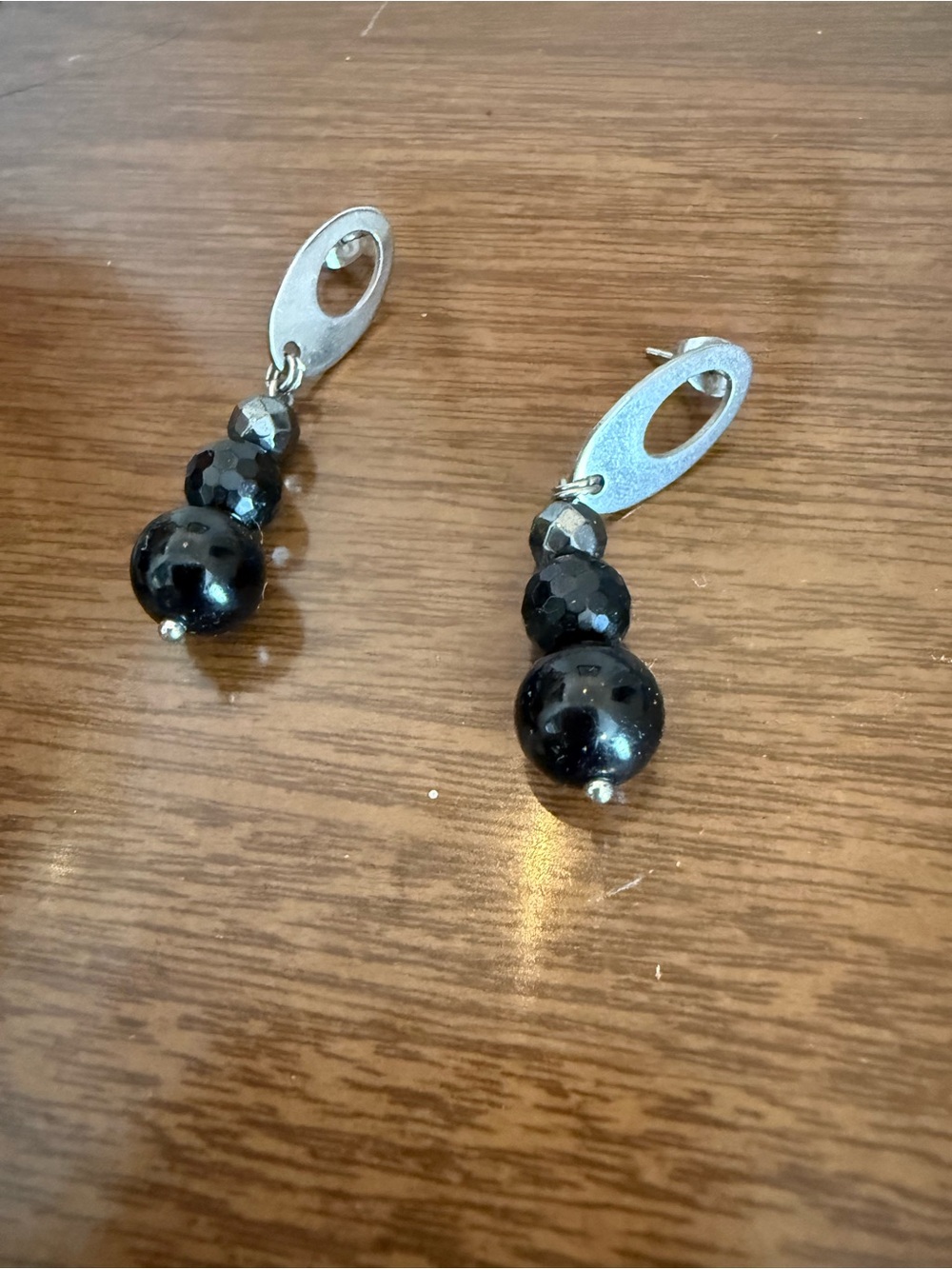 Source Unknown Black Bead Drop Earrings with Silver Accents